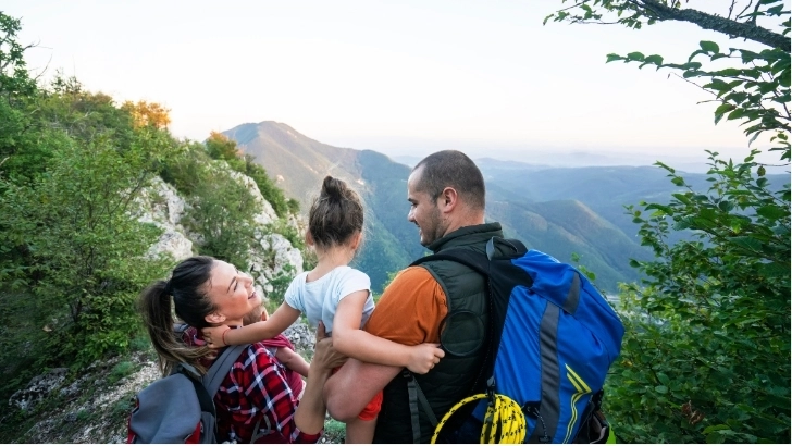 Family hiking in the mountains